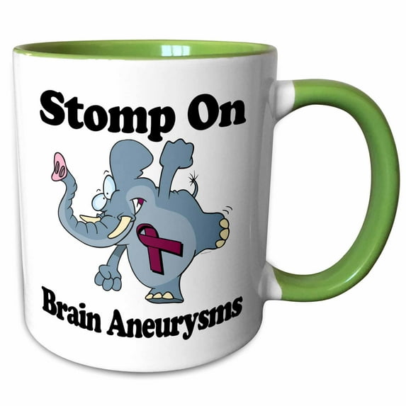3drose, Elephant Stomp on Brain Aneurysm Awareness Ribbon Cause Design, 11oz Two-tone Green Mug