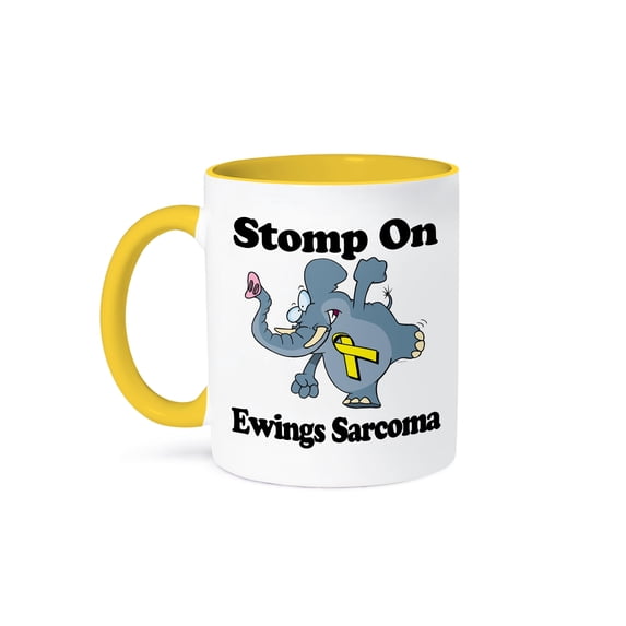 3dRose, Elephant Stomp On Ewings Sarcoma Awareness Ribbon Cause Design, 15oz Two-Tone Yellow Mug