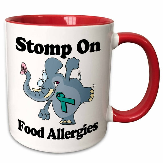 3drose, Elephant Stomp on Food Allergies Awareness Ribbon Cause Design, 15oz Two-tone Red Mug