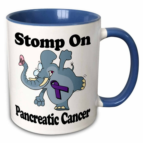 3drose, Elephant Stomp on Pancreatic Cancer Awareness Ribbon Cause Design, 15oz Two-tone Blue Mug