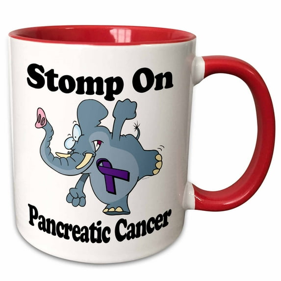 3drose, Elephant Stomp on Pancreatic Cancer Awareness Ribbon Cause Design, 15oz Two-tone Red Mug
