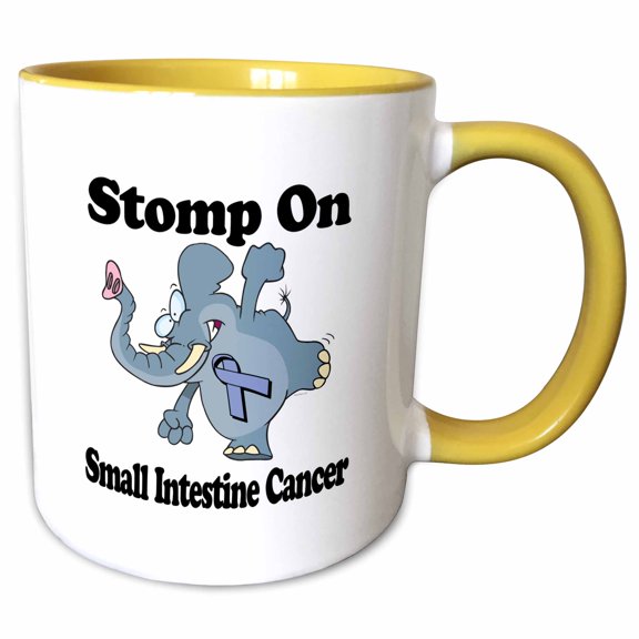 3drose, Elephant Stomp on Small Intestine Cancer Awareness Ribbon Cause Design, 11oz Two-tone Yellow Mug
