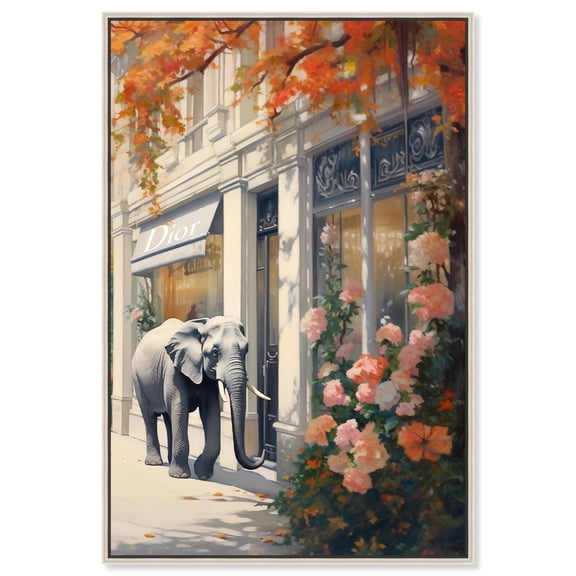 Elephant Storefront Canvas Fashion Designer Wall Art by Art Remedy, Silver Frame, 16" x 24"