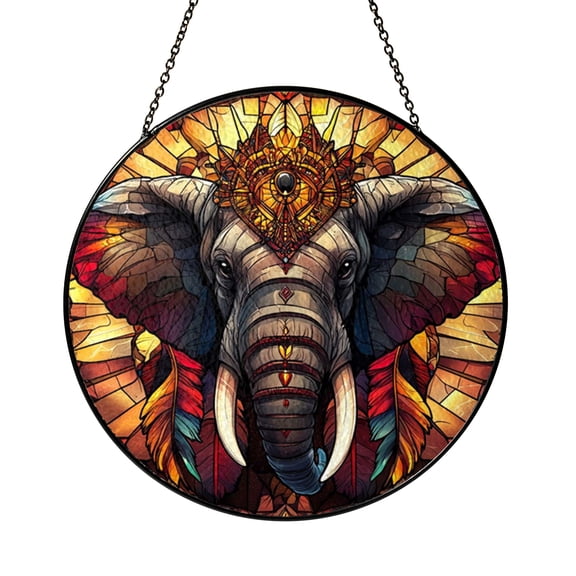 Elephant Sunburst Glass Suncatcher – Decorative Window Art