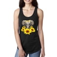 thumbnail image 1 of Elephant Sunflower Cute Love Animal Lover Ladies Racerback Tank Top, Black, X-Large, 1 of 3