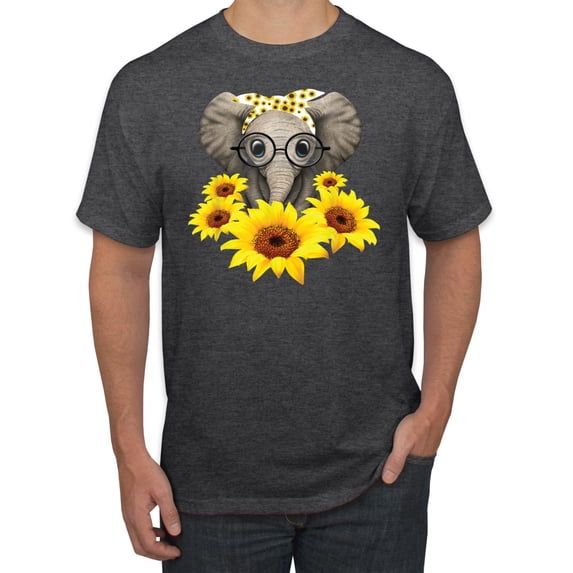 Elephant Sunflower Cute Love Animal Lover Men's Graphic T-Shirt, Heather Black, 5XL