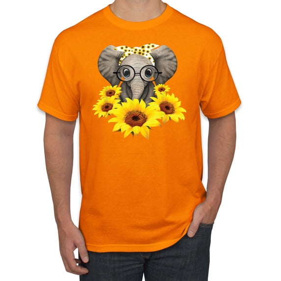 Elephant Sunflower Cute Love Animal Lover Men's Graphic T-Shirt, Orange, X-Large