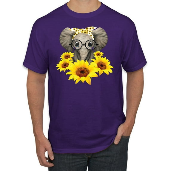 Elephant Sunflower Cute Love Animal Lover Men's Graphic T-Shirt, Purple, 4XL