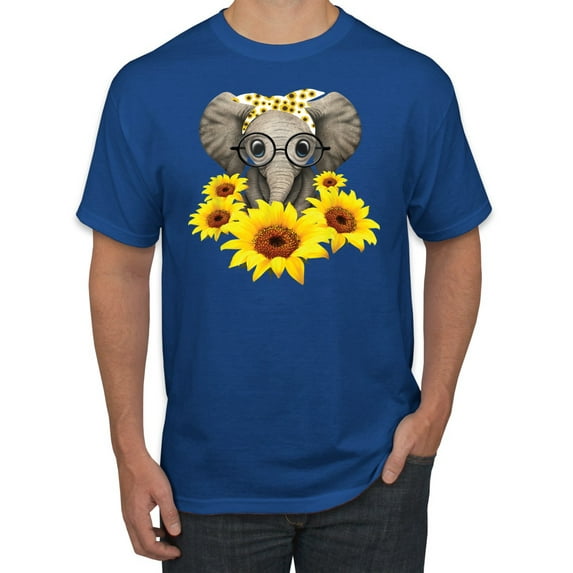 Elephant Sunflower Cute Love Animal Lover Men's Graphic T-Shirt, Royal, 4XL