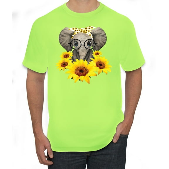 Elephant Sunflower Cute Love Animal Lover Men's Graphic T-Shirt, Safety Green, X-Large