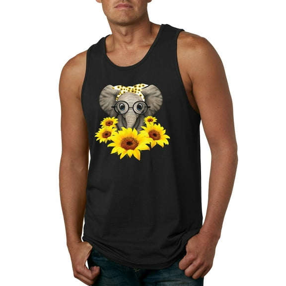 Elephant Sunflower Cute Love Animal Lover Mens Graphic Tank Top, Black, Small