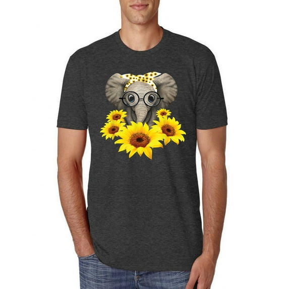 Elephant Sunflower Cute Love Animal Lover Mens Premium Tri Blend T-Shirt, Vintage Black, 2XL