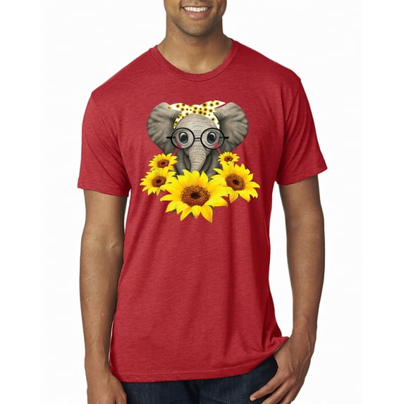Elephant Sunflower Cute Love Animal Lover Mens Premium Tri Blend T-Shirt, Vintage Red, Large