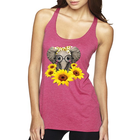 Elephant Sunflower Cute Love Animal Lover Tri-Blend Racerback Tank Top, Vintage Pink, Large