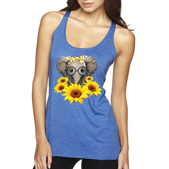 Elephant Sunflower Cute Love Animal Lover Tri-Blend Racerback Tank Top, Vintage Royal, Medium