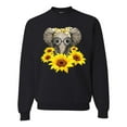thumbnail image 1 of Elephant Sunflower Cute Love Animal Lover Unisex Crewneck Graphic Sweatshirt, Black, 4XL, 1 of 3