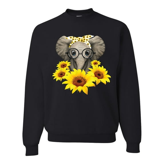 Elephant Sunflower Cute Love Animal Lover Unisex Crewneck Graphic Sweatshirt, Black, Medium