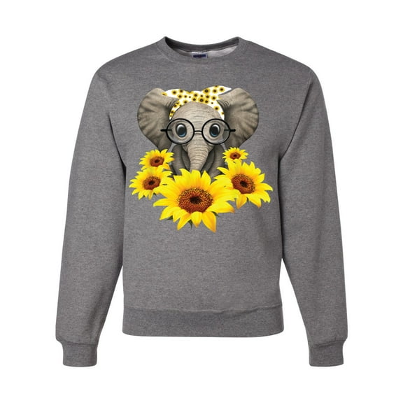 Elephant Sunflower Cute Love Animal Lover Unisex Crewneck Graphic Sweatshirt, Heather Grey, Small