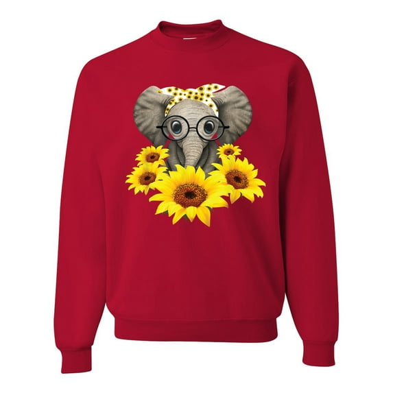 Elephant Sunflower Cute Love Animal Lover Unisex Crewneck Graphic Sweatshirt, Red, Medium