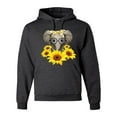 thumbnail image 1 of Elephant Sunflower Cute Love Animal Lover Unisex Graphic Hoodie Sweatshirt, Heather Black, X-Large, 1 of 3