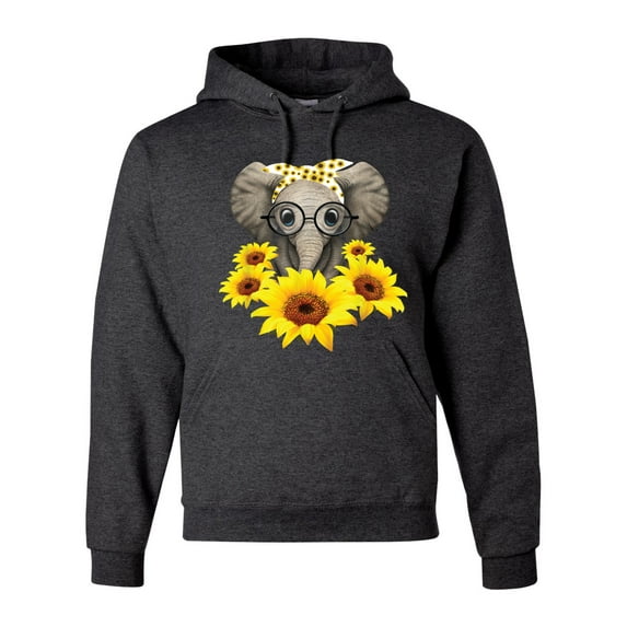 Elephant Sunflower Cute Love Animal Lover Unisex Graphic Hoodie Sweatshirt, Heather Black, X-Large