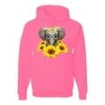 thumbnail image 1 of Elephant Sunflower Cute Love Animal Lover Unisex Graphic Hoodie Sweatshirt, Neon Pink, Large, 1 of 3
