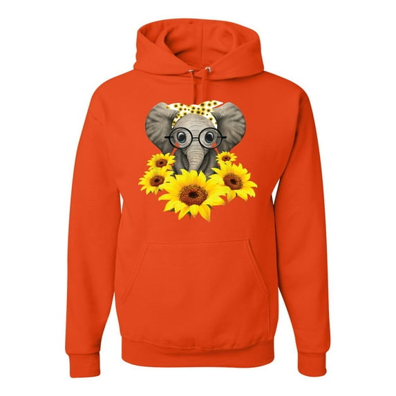 Elephant Sunflower Cute Love Animal Lover Unisex Graphic Hoodie Sweatshirt, Orange, Small