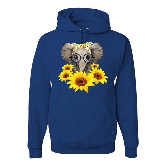 Elephant Sunflower Cute Love Animal Lover Unisex Graphic Hoodie Sweatshirt, Royal, Medium