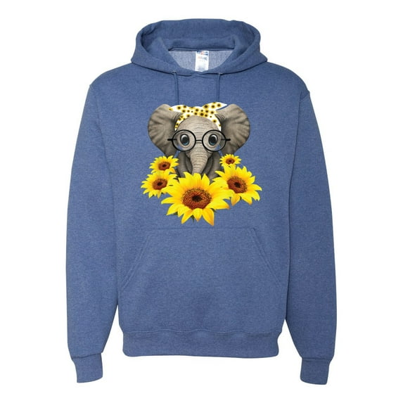 Elephant Sunflower Cute Love Animal Lover Unisex Graphic Hoodie Sweatshirt, Vintage Heather Blue, Small