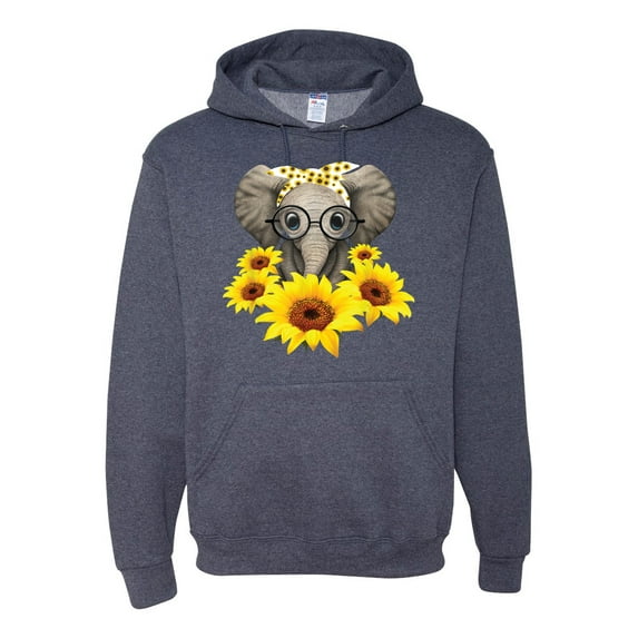 Elephant Sunflower Cute Love Animal Lover Unisex Graphic Hoodie Sweatshirt, Vintage Heather Navy, 2XL