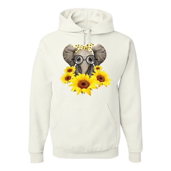 Elephant Sunflower Cute Love Animal Lover Unisex Graphic Hoodie Sweatshirt, White, 2XL