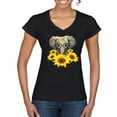 thumbnail image 1 of Elephant Sunflower Cute Love Animal Lover Women's Standard V-Neck Tee, Black, Small, 1 of 3