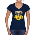 thumbnail image 1 of Elephant Sunflower Cute Love Animal Lover Women's Standard V-Neck Tee, Navy, Small, 1 of 3