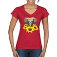 thumbnail image 1 of Elephant Sunflower Cute Love Animal Lover Womenâ€™s Standard V-Neck Tee, Red, Small, 1 of 3
