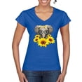 thumbnail image 1 of Elephant Sunflower Cute Love Animal Lover Womenâ€™s Standard V-Neck Tee, Royal, Large, 1 of 3