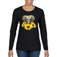 thumbnail image 1 of Elephant Sunflower Cute Love Animal Lover Womens Graphic Long Sleeve T-Shirt, Black, Small, 1 of 3