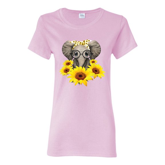 Elephant Sunflower Cute Love Animal Lover Womens Graphic T-Shirt, Light Pink, 2XL