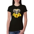 thumbnail image 1 of Elephant Sunflower Cute Love Animal Lover Womens Slim Fit Junior Tee, Black, Small, 1 of 3