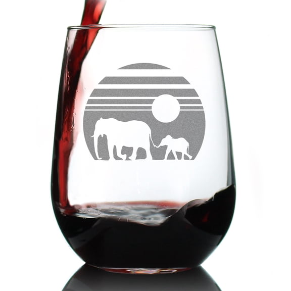 Bevvee Stemless Wine Glass 17 oz Elephant Sunset Elephant Lover Gifts Wine Glasses