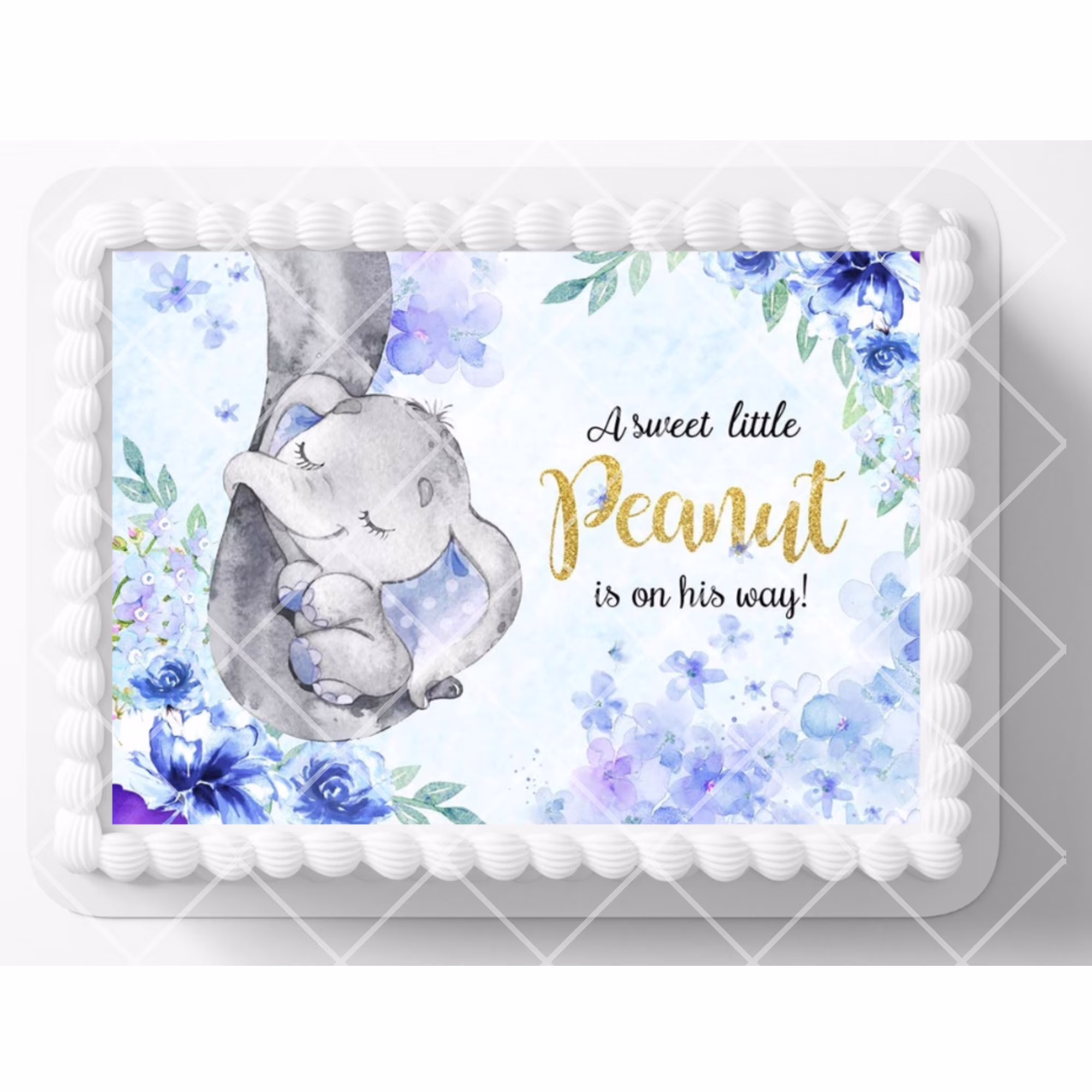 thumbnail image 1 of Elephant Sweet Peanut on the Way Baby Shower Edible Image Cake, Cupcake & Cookie Topper, by Tnct., 1 of 6