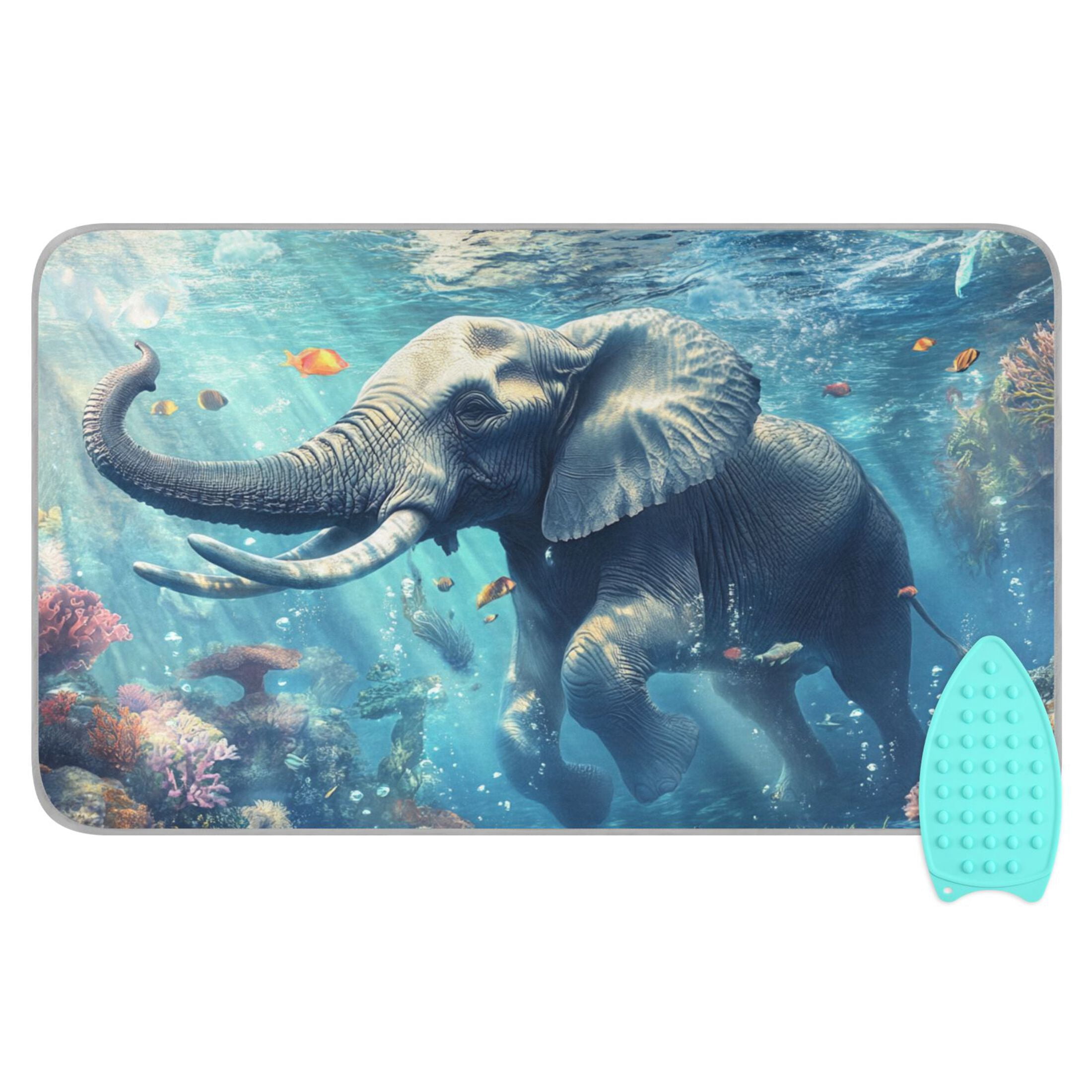 Elephant Swimming under Sea Ironing Mat Blanket Portable Travel Ironing Pad Heat Resistant Pad 47.2" x 27.6”