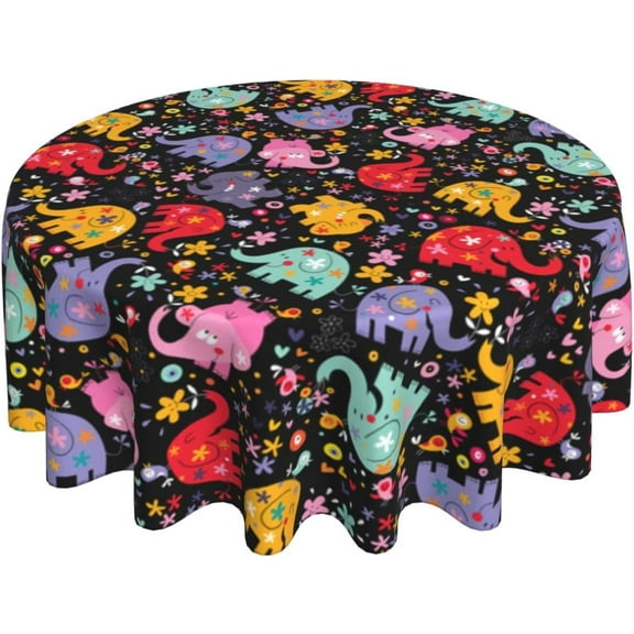 Elephant Tablecloth Round 60 Inch Table Cloth Cover Mat Holiday Party Decoration for Dining Room Home Kitchen Picnic
