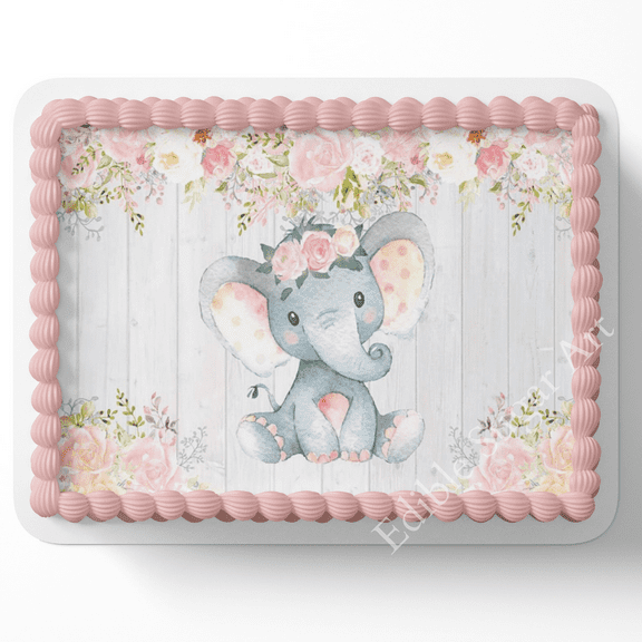 Elephant Themed Baby Shower Edible Image Cake Topper, by Edible Sugar Art