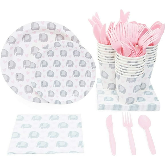 Elephant Themed Party Supplies Pack for Baby Showers (Serves 24)