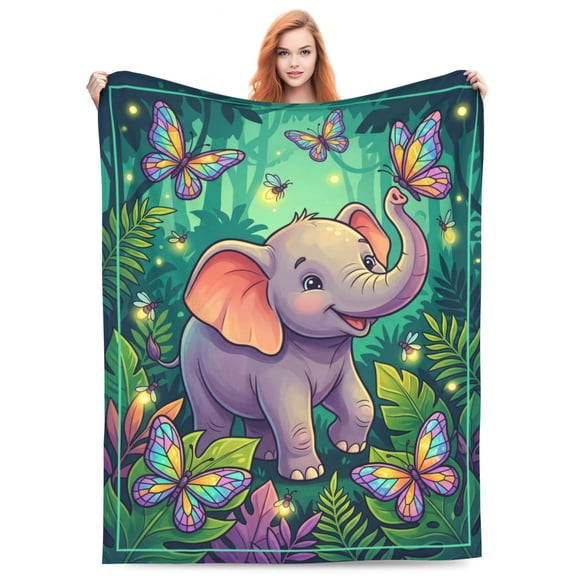Elephant Throw Blanket, Cozy-Feel Animal Print Throw, Rustic HomeDecor, Flannel Blankets and Throws 50x40