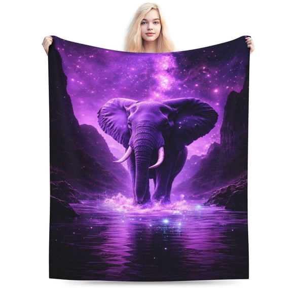 Elephant Throw Blanket, Elephant Gift for Women Men, Fleece Purple Print Pattern, Soft Plush Lightweight for Couch, Sofa, Bed and Living Room Decor 50x40