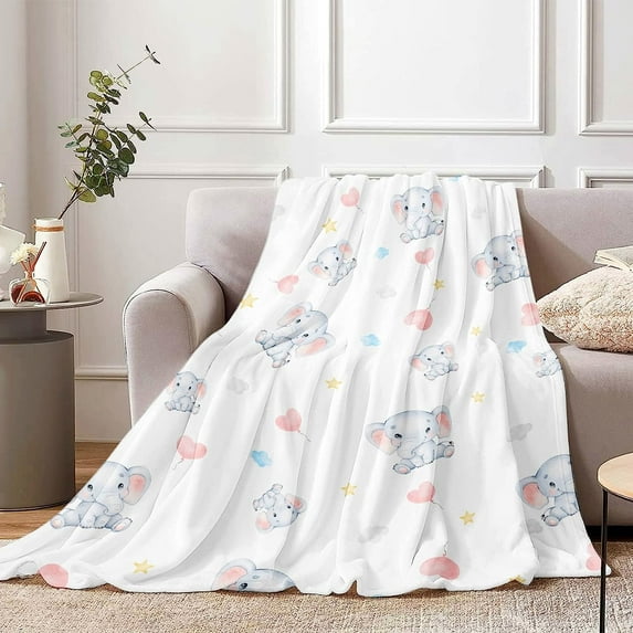 Elephant Throw Blanket for Girls, 50 x 60 Inch Cozy Elephant Fuzzy Plush Blanket for Kids, Soft Pink Elephant Flannel Throw Blanket for Children Teen Women Gift, Suitable for Sofa Bed Couch Decor
