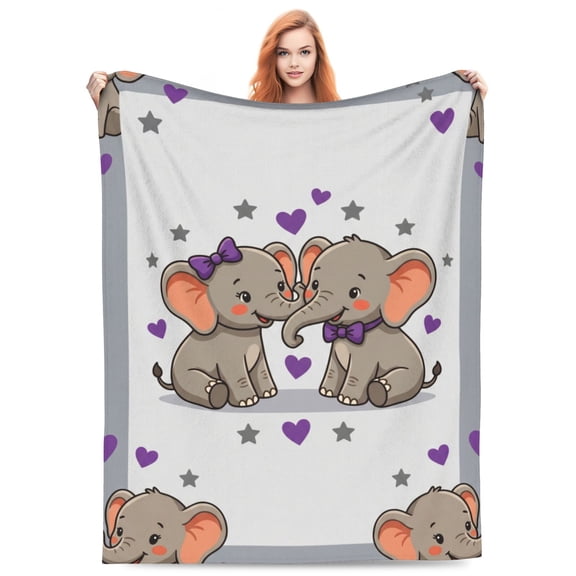 Elephant Throw Blanket, Personalized Style Decor Gift, Premium Animal Art Bedding, Flannel Blankets Throws 50x40