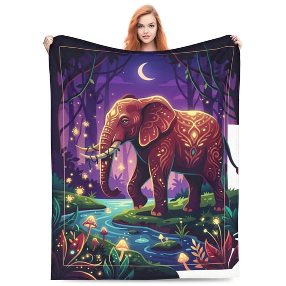 Elephant Throw Blanket, Soft Animal Print, Personalized Gift for Adults, Flannel Blankets and Throws 50x40