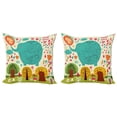 thumbnail image 1 of Elephant Throw Pillow Cushion Cover Pack of 2, Doodle Nature Forest Theme with Colorful Elephant Trees Sun and Leaves, Zippered Double-Side Digital Print, 4 Sizes, Multicolor, by Ambesonne, 1 of 2